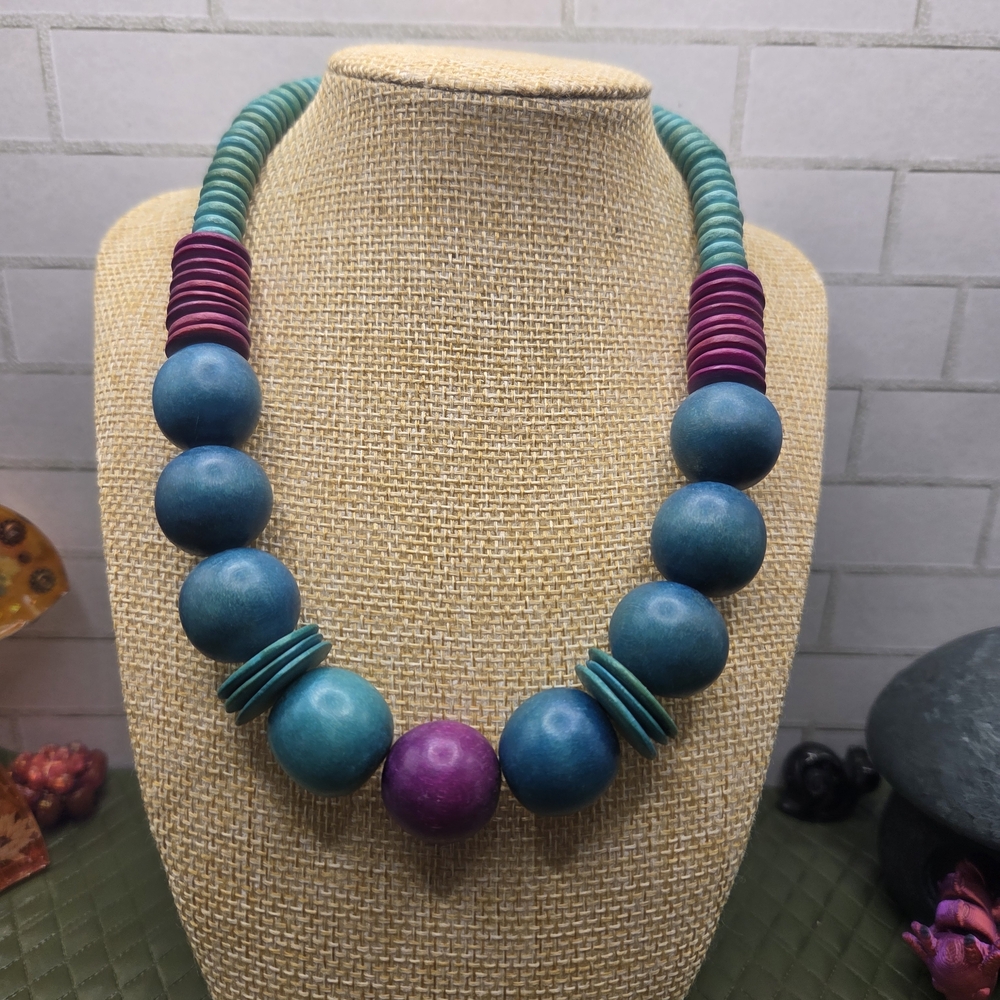 1028. Teal & Purple Statement Bead Necklace